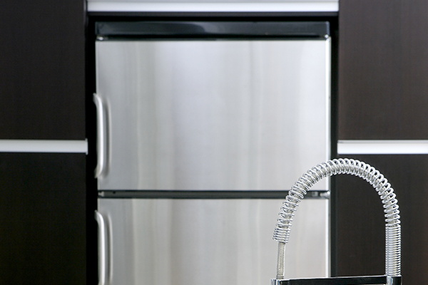 Kitchen spring stove modern house silver fridge background.