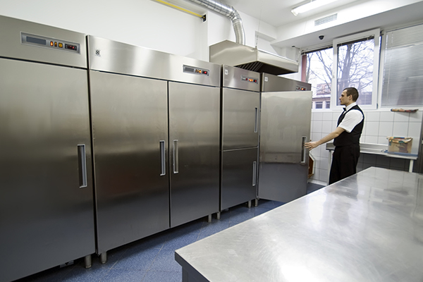 Commercial fridges in a commercial kitchen.