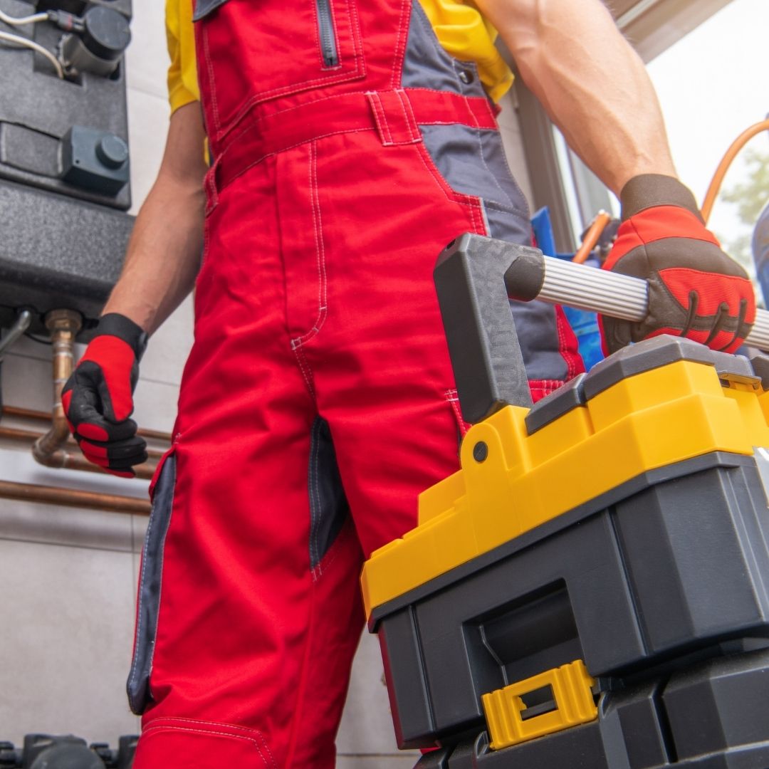 HVAC tech with tool box