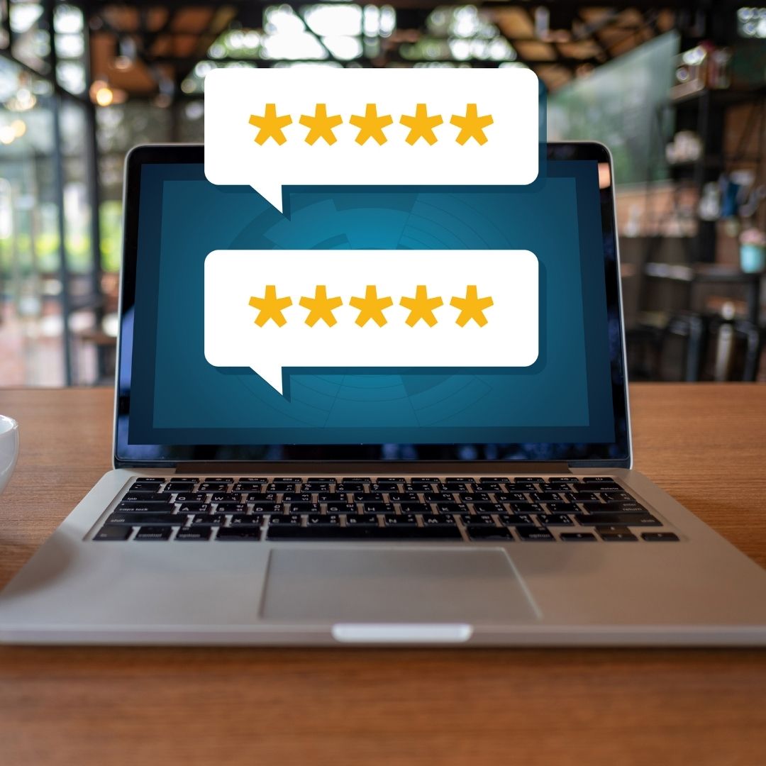 laptop with star reviews
