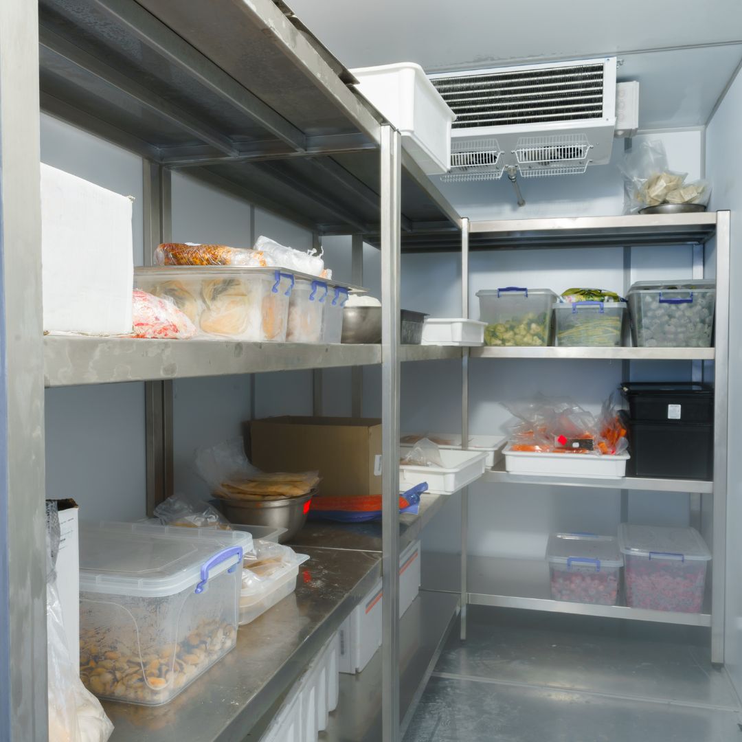 Inside of walk-in refrigerator