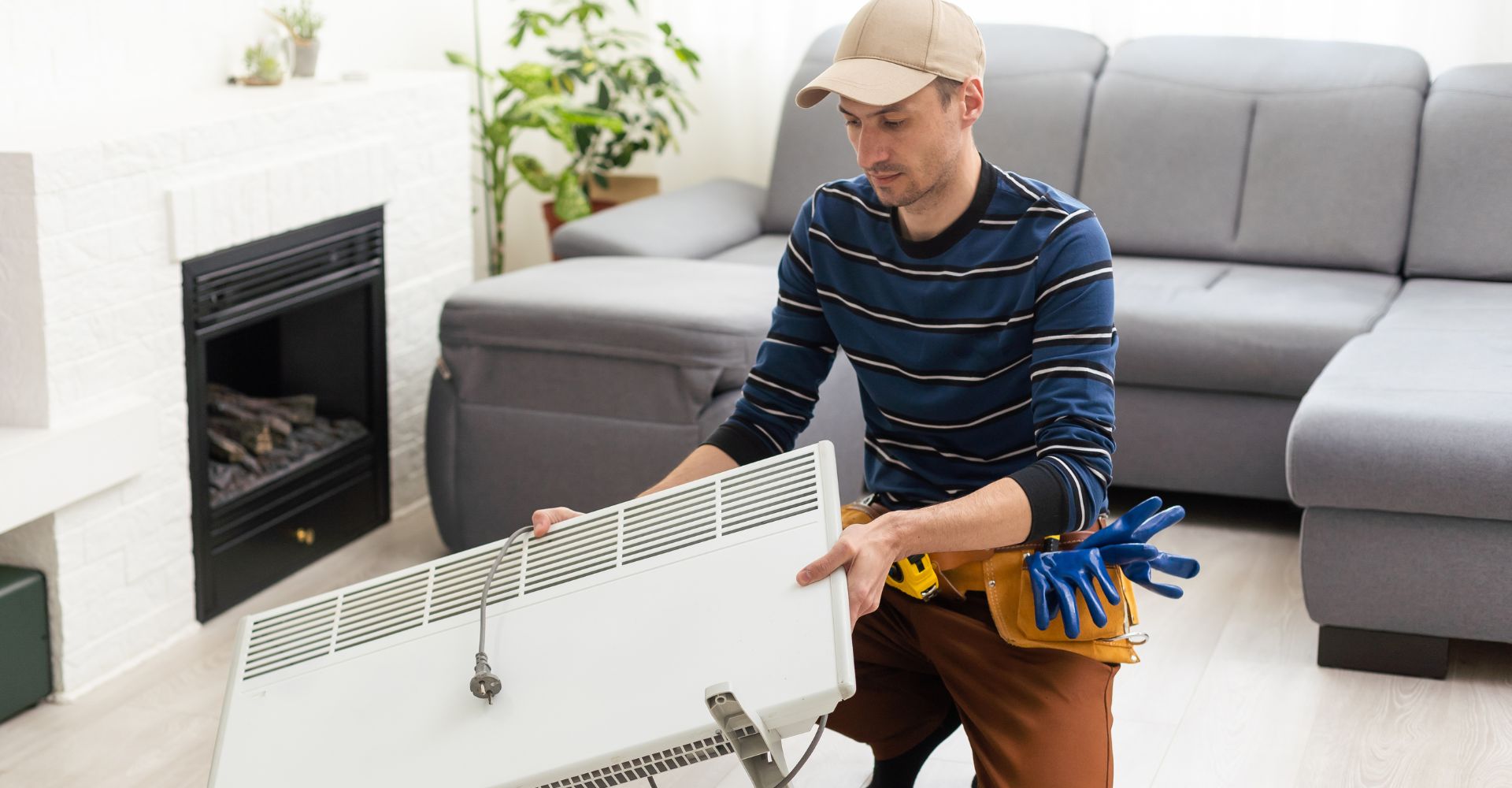 HVAC tech working on heater