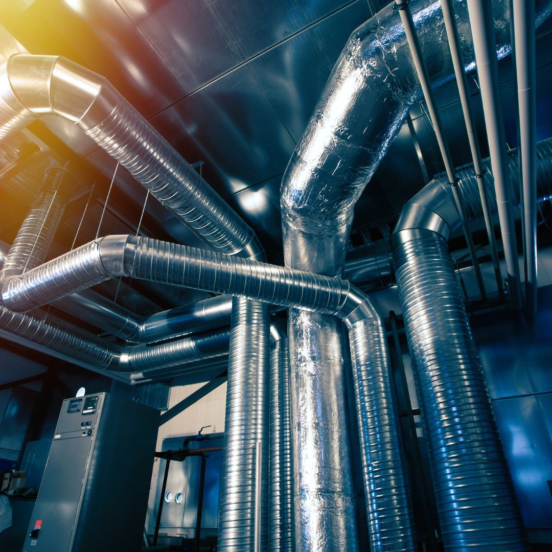large network of shiny ducts