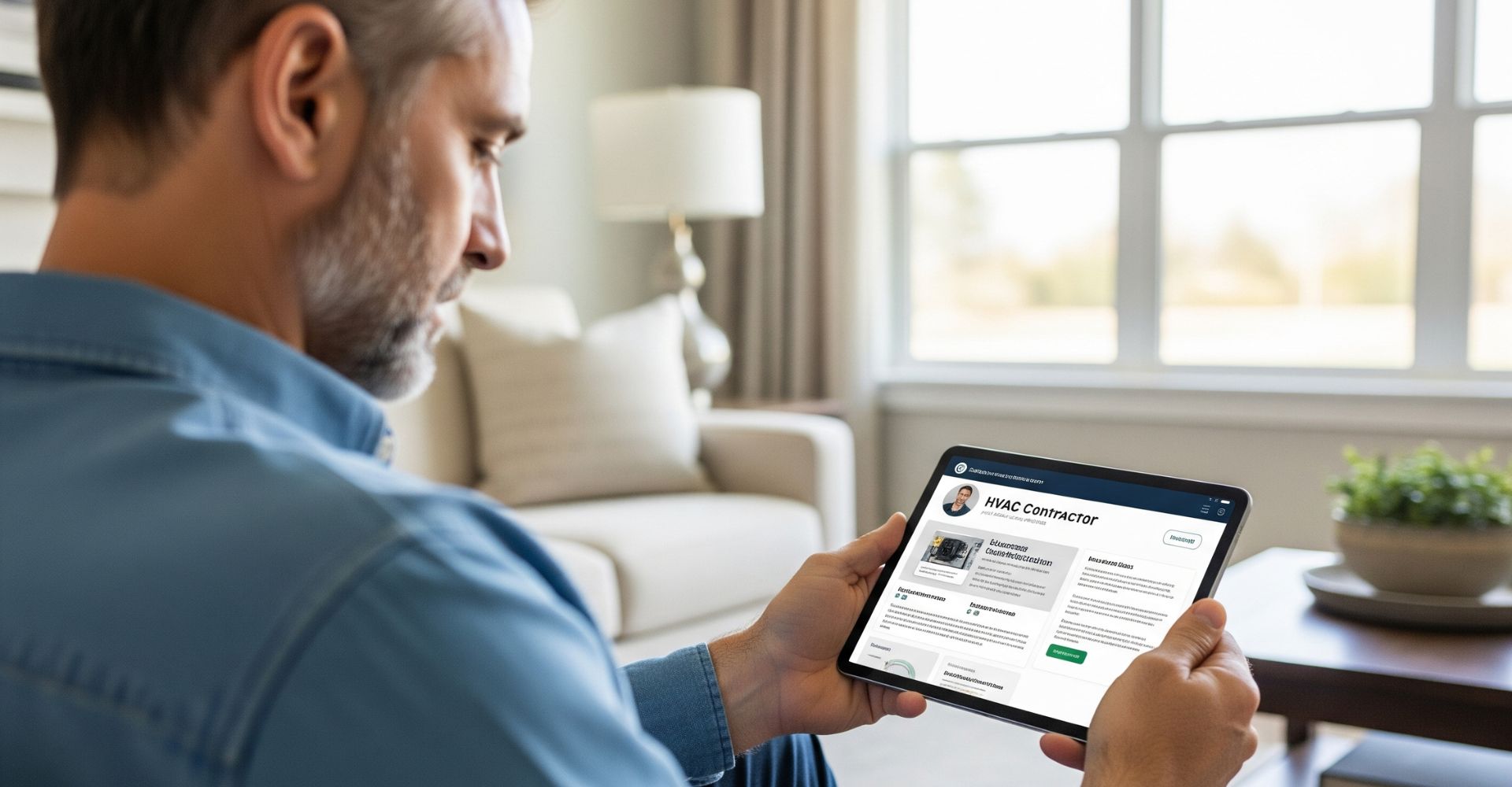 Man reviewing HVAC contractors.