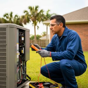 technician working in the hot florida sun on unit