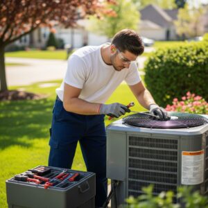 hvac contractor working on ac unit